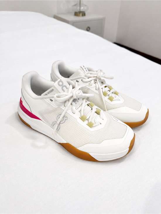 On Clouds Shoes - On Women's White Mesh Sneakers with Pink Accent and Gum Sole